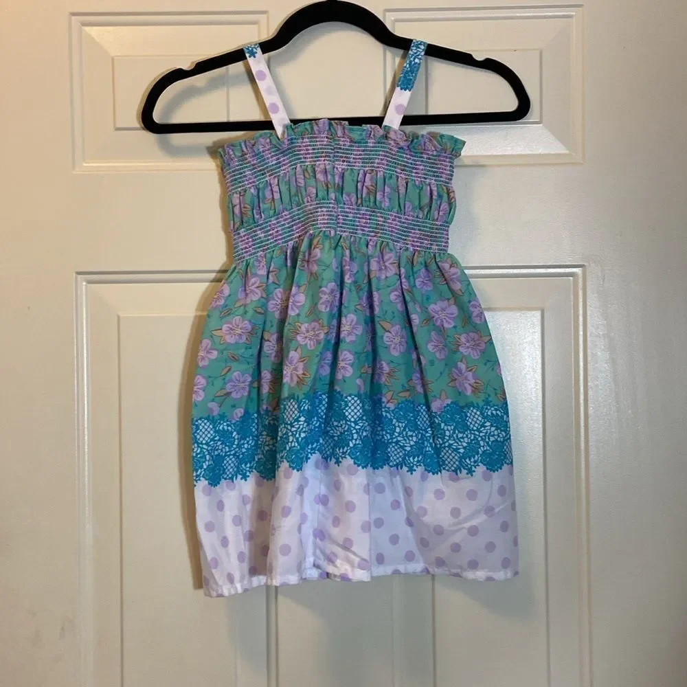 Handmade Floral and Polka Dot Sundress Kids Size Approximately 3T Not Tag